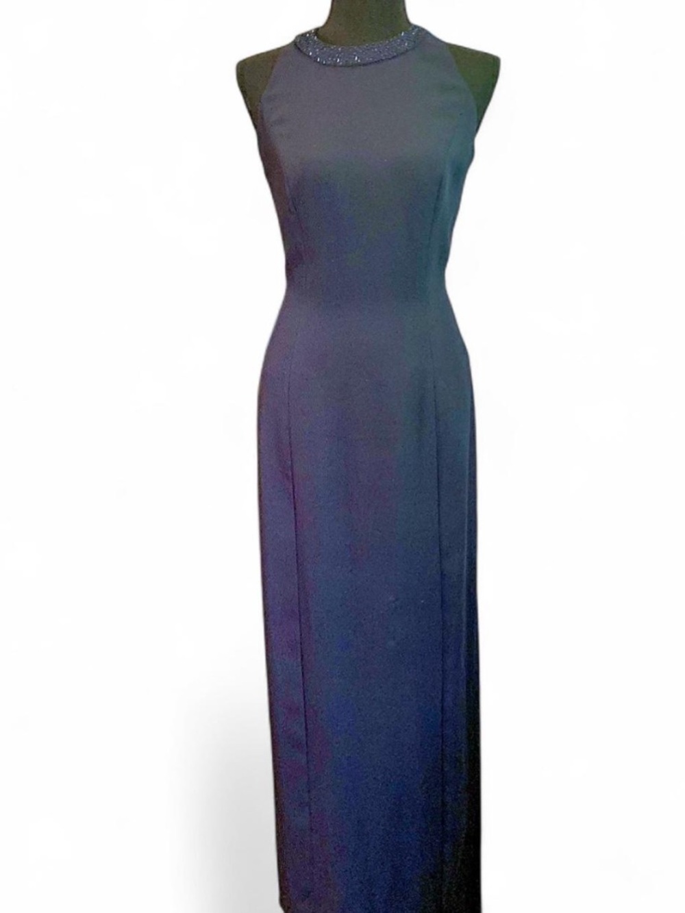 Elegant Navy Beaded Halter Prom Gown